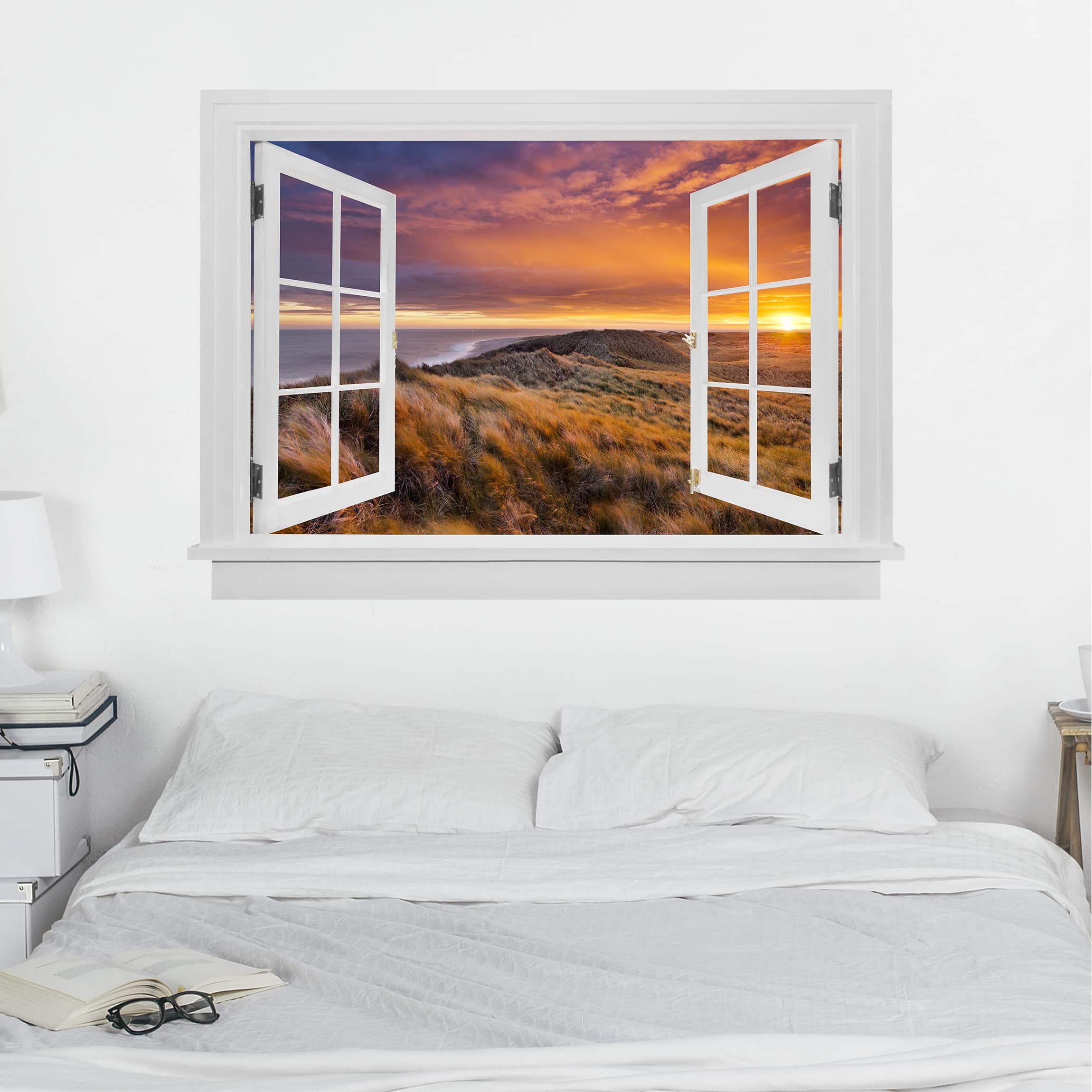 Offenes Fenster Sonnenaufgang am Strand auf Sylt Wandtattoo kaufen
