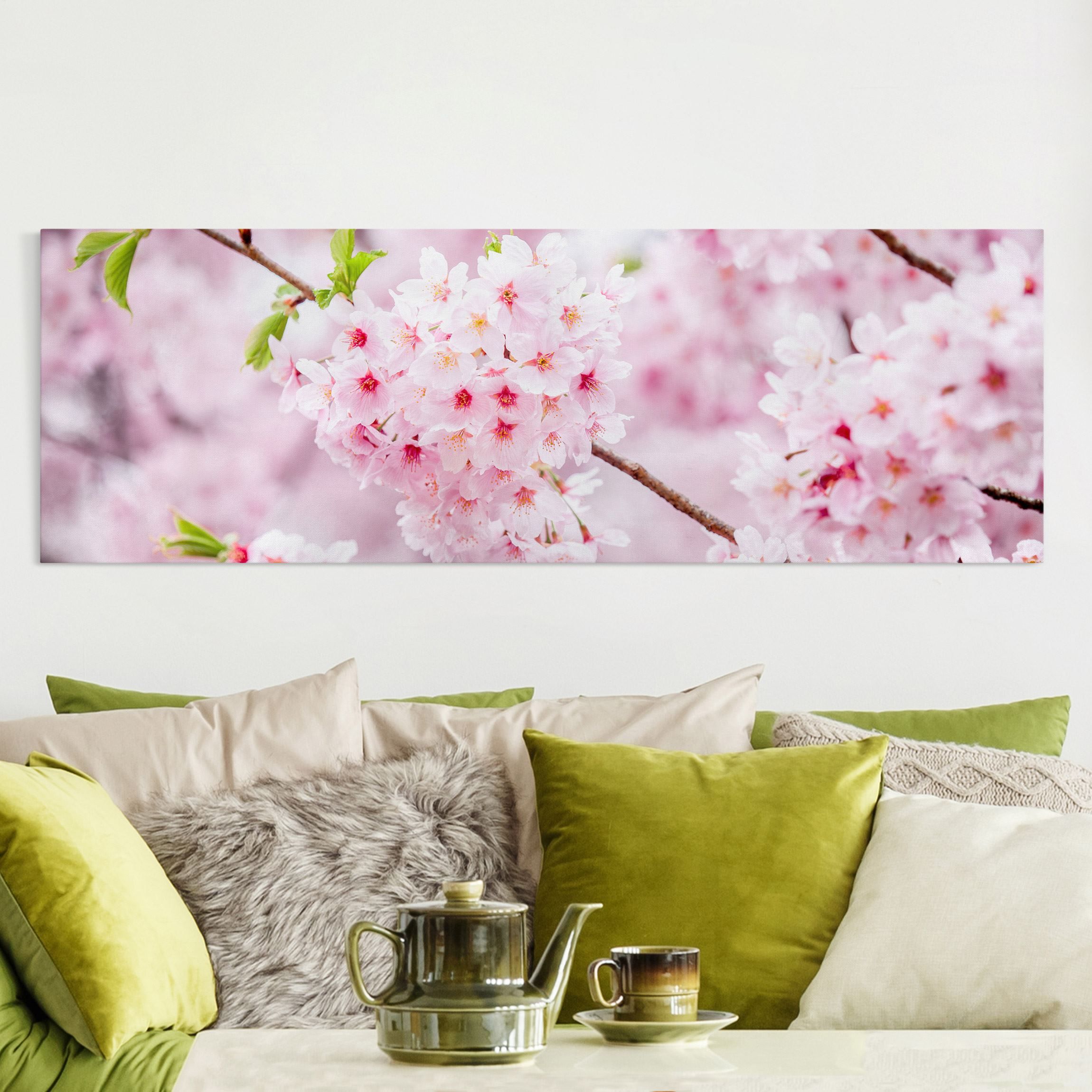 kaufen Japanische Leinwandbild im Querformat Kirschblüten 3:1