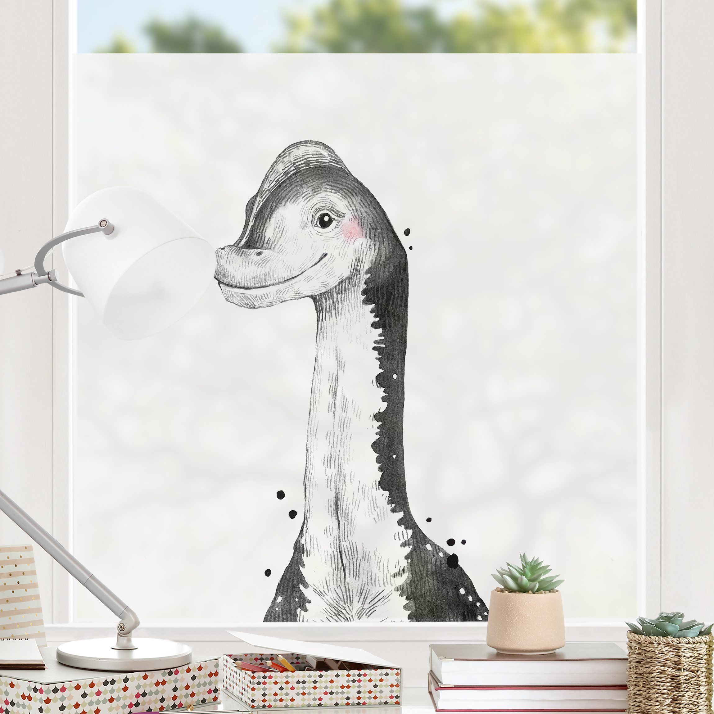 Fensterfolie - Sichtschutz - Dino Zeichnung - Brachiosaurus - Fensterbilder