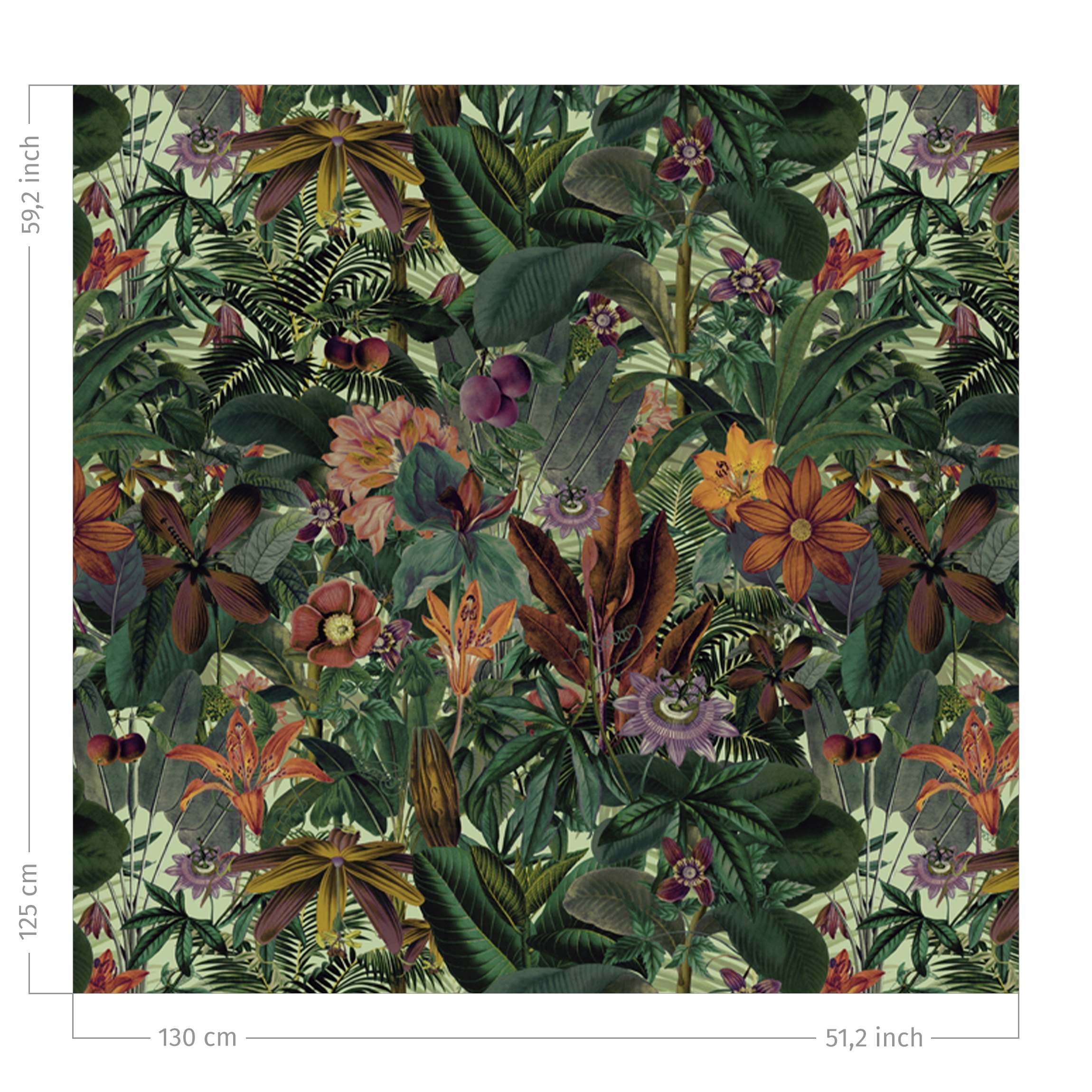 Vorhang - Dschungel Blätter in Grün Blüten und Orange und