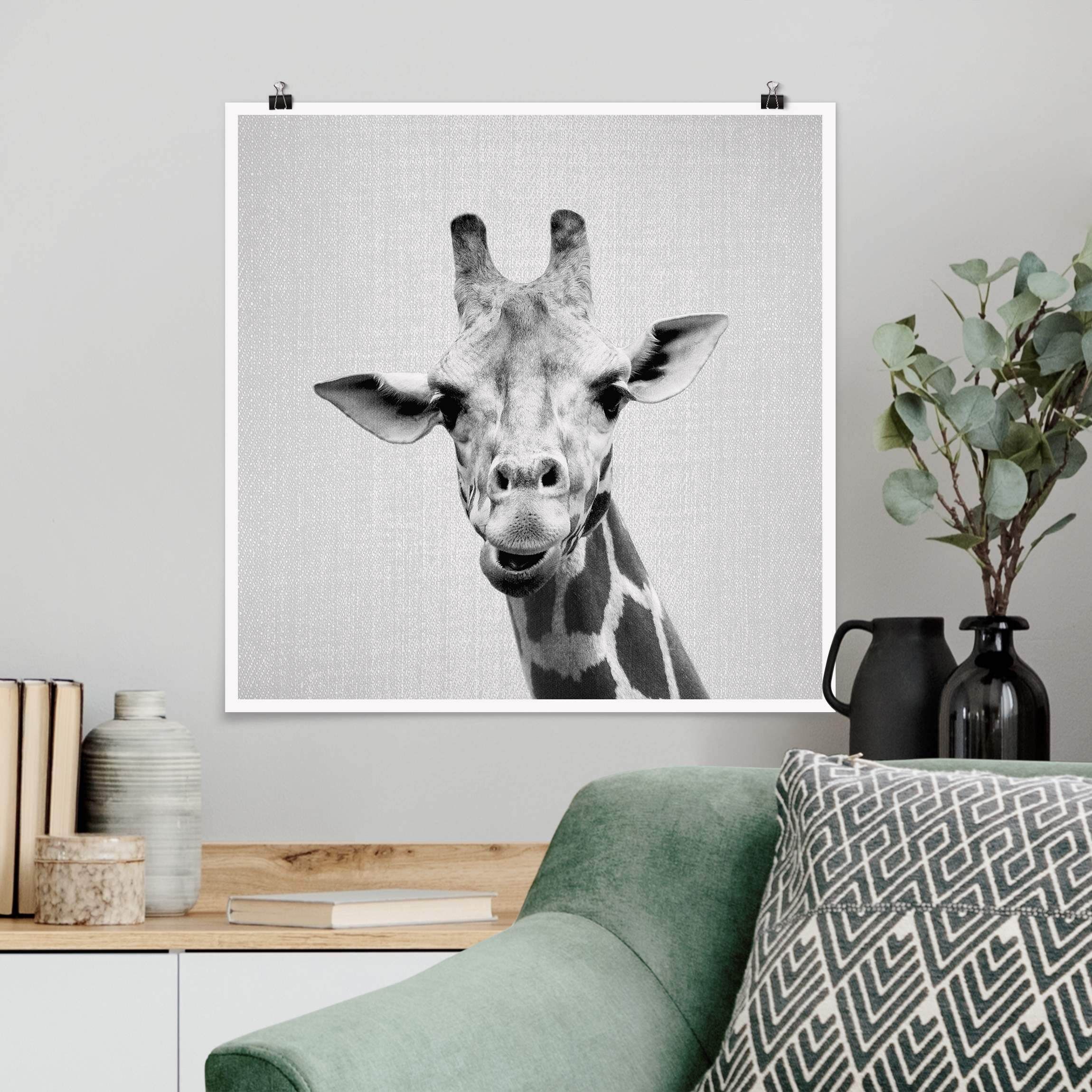 Gundel Weiß 1:1 Poster Giraffe - Quadrat - Schwarz
