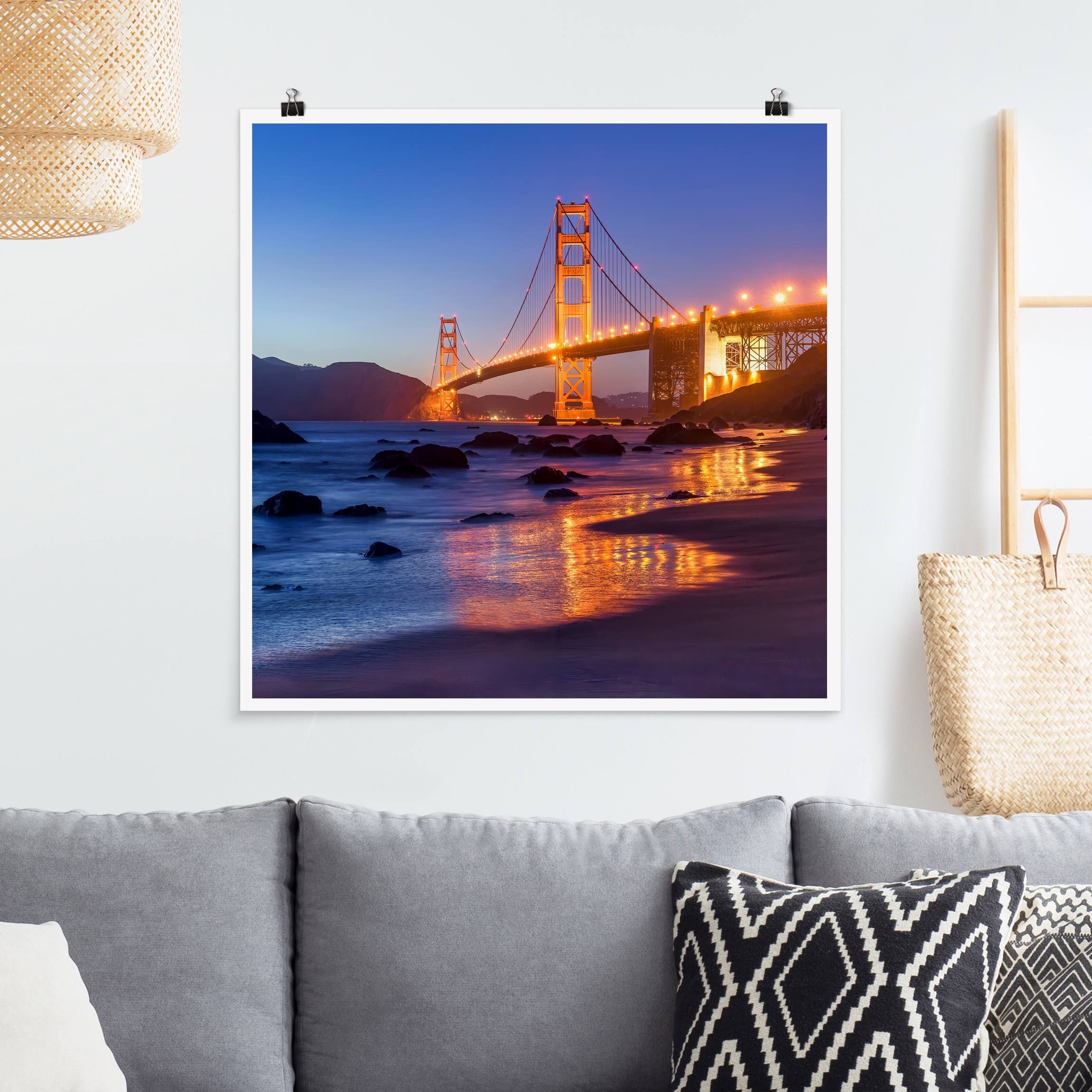 Golden Gate am Bridge Quadrat Poster kaufen als Abend