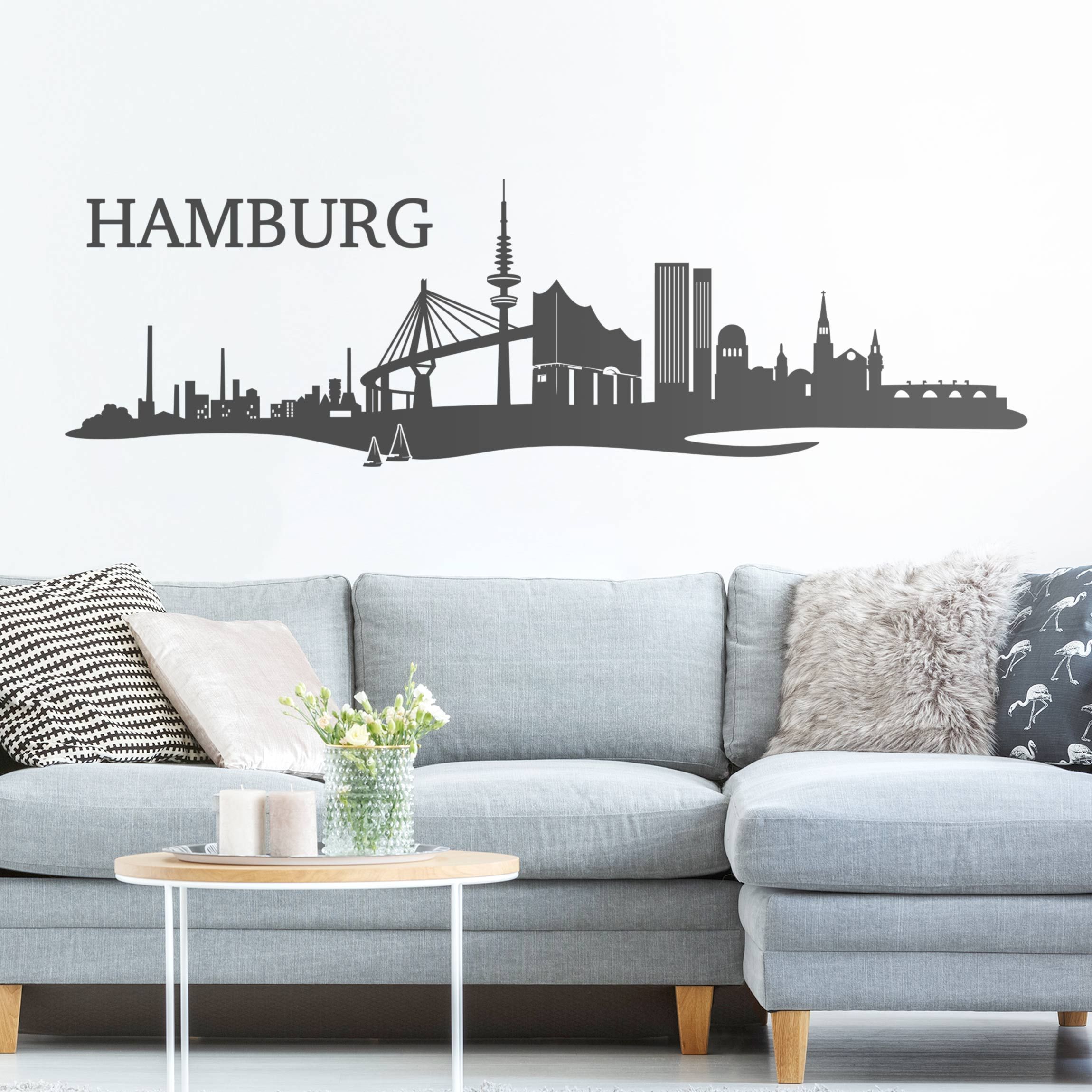 Hamburg-Skyline mit Wappen Wandtattoo kaufen