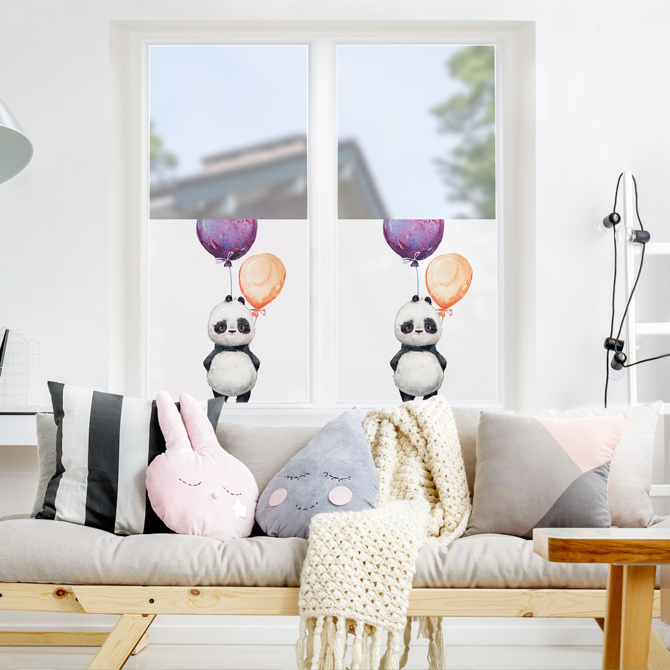 Fensterfolie - Sichtschutz - Panda Brian mit Luftballons - Fensterbilder