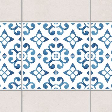 Fliesen Bordüre - Blau Weiß Muster Serie No.5 1:1 Quadrat 10cm x 10cm - Fliesenaufkleber