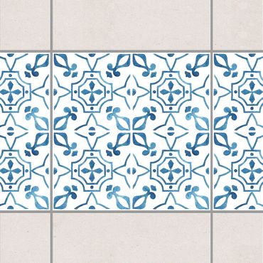 Fliesen Bordüre - Blau Weiß Muster Serie No.9 1:1 Quadrat 10cm x 10cm - Fliesenaufkleber