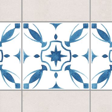 Fliesen Bordüre - Muster Blau Weiß Serie No.1 1:1 Quadrat 10cm x 10cm - Fliesenaufkleber