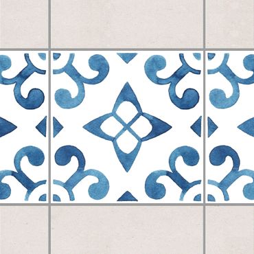 Fliesen Bordüre - Muster Blau Weiß Serie No.5 1:1 Quadrat 10cm x 10cm - Fliesenaufkleber
