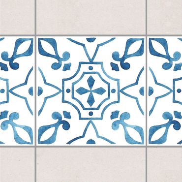 Fliesen Bordüre - Muster Blau Weiß Serie No.9 1:1 Quadrat 10cm x 10cm - Fliesenaufkleber