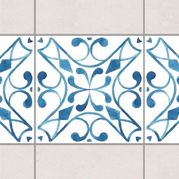 Fliesen Bordüre - Muster Blau Weiß Serie No.3 1:1 Quadrat 15cm x 15cm - Fliesenaufkleber