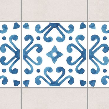 Fliesen Bordüre - Muster Blau Weiß Serie No.7 1:1 Quadrat 15cm x 15cm - Fliesenaufkleber