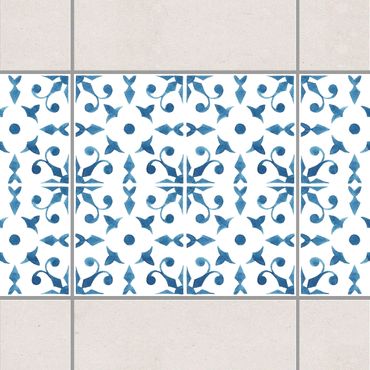 Fliesen Bordüre - Blau Weiß Muster Serie No.6 1:1 Quadrat 20cm x 20cm - Fliesenaufkleber