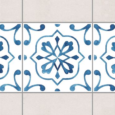 Fliesen Bordüre - Muster Blau Weiß Serie No.4 1:1 Quadrat 20cm x 20cm - Fliesenaufkleber