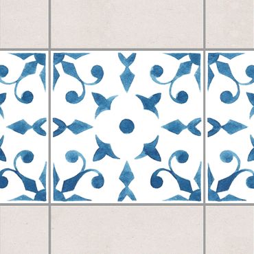 Fliesen Bordüre - Muster Blau Weiß Serie No.6 1:1 Quadrat 20cm x 20cm - Fliesenaufkleber
