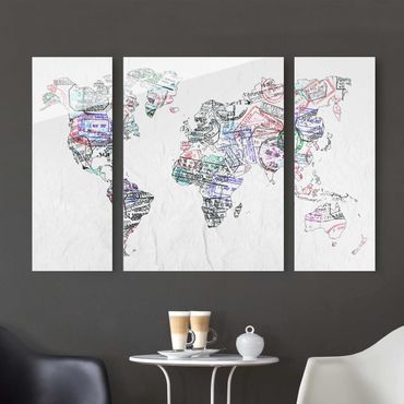 Glasbild mehrteilig - Reisepass Stempel Weltkarte 3-teilig