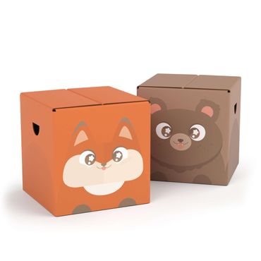 FOLDZILLA 2-teiliges Kinderhocker Set Pappe - Happy Bär & Fuchs