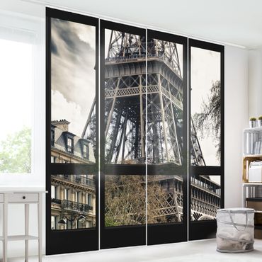 Schiebegardinen Set - Fensterausblick Paris - Nahe am Eiffelturm - Flächenvorhänge