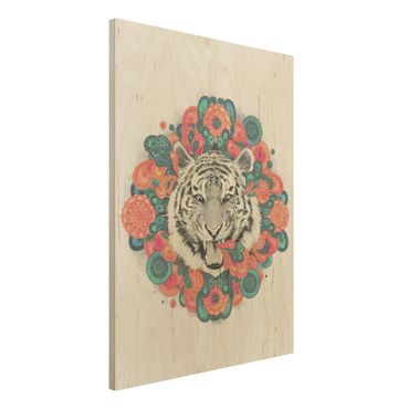 Holzbild - Illustration Tiger Zeichnung Mandala Paisley - Hochformat 4:3