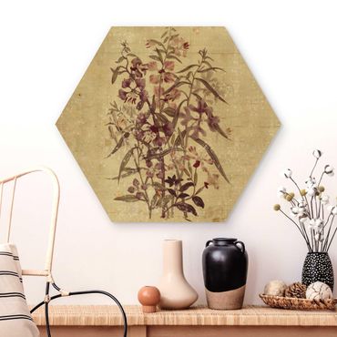 Hexagon Bild Holz - Vintage Florale Leinenoptik