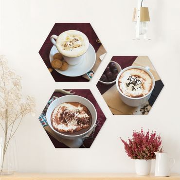 Hexagon Bild Alu-Dibond 3-teilig - Heiße Schokolade mit Sahne