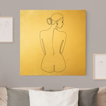 Leinwandbild Gold - Line Art Akt Frau Rücken Schwarz Weiß - Quadrat 1:1