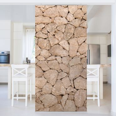 Raumteiler - Apulia Stone Wall - Alte Steinmauer aus großen Steinen 250x120cm