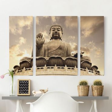 Leinwandbild 3-teilig - Großer Buddha sepia - Triptychon