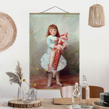 Stoffbild mit Posterleisten - Auguste Renoir - Suzanne mit Harlekinpuppe - Hochformat 2:3