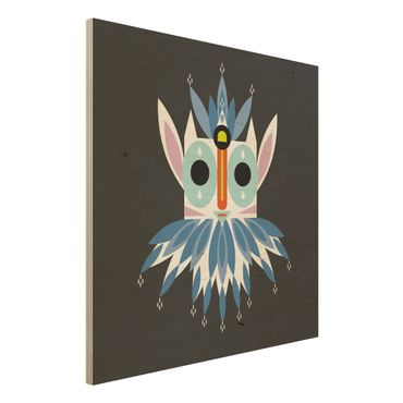Holzbild - Collage Ethno Maske - Gnom - Quadrat 1:1