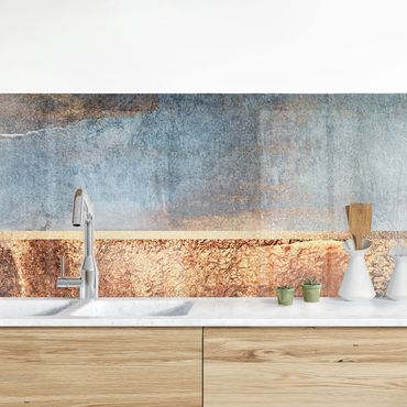Küchenrückwand - Abstraktes Seeufer in Gold