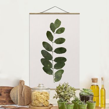 Stoffbild mit Posterleisten - Grafische Pflanzenwelt - Dunkelgrün - Hochformat 2:3