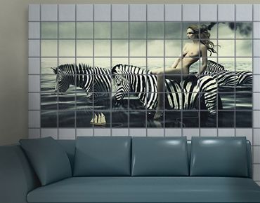 Fliesenbild - Frauenakt mit Zebras