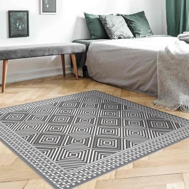 Vinyl-Teppich - Geometrische Fliesen Strudel Grau mit Mosaikrahmen - Quadrat 1:1