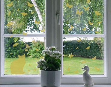 Fensterfolie - Fenstertattoo No.RS68 Katze und Schmetterlinge - Milchglasfolie