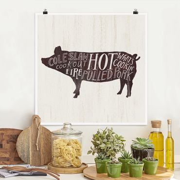 Poster - Bauernhof BBQ - Schwein - Quadrat 1:1