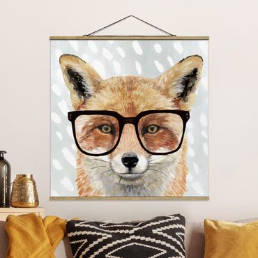 Stoffbild mit Posterleisten - Bebrillte Tiere - Fuchs - Quadrat 1:1