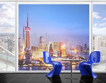 Fensterfolie - XXL Fensterbild Shanghai Skyline - Fenster Sichtschutz
