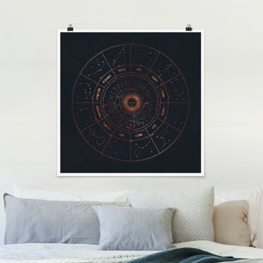 Poster - Astrologie Die 12 Sternzeichen Blau Gold - Quadrat 1:1