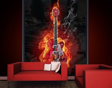 Fensterfolie - XXL Fensterbild Gitarre in Flammen - Fenster Sichtschutz
