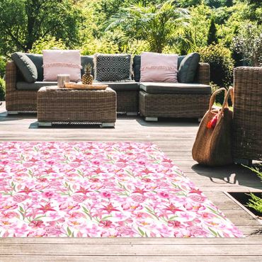 Vinyl-Teppich - Pinke Blumen mit Schmetterlingen - Quadrat 1:1