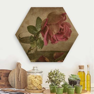 Hexagon Bild Holz - Tear of a Rose