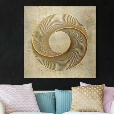 Leinwandbild - Line Art Kreisspirale Gold - Quadrat 1:1