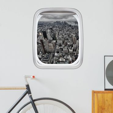 3D Wandtattoo - Fenster Flugzeug Blick über Manhattan