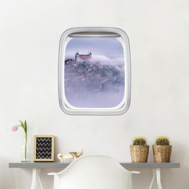 3D Wandtattoo - Fenster Flugzeug Stadt Toledo im Nebel