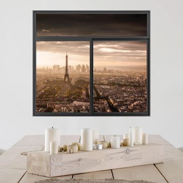 3D Wandtattoo - Fenster Schwarz Großartiger Blick über Paris