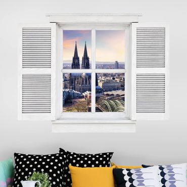 3D Wandtattoo - Flügelfenster Köln Skyline mit Dom