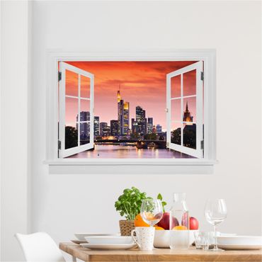 3D Wandtattoo - Offenes Fenster Frankfurt Skyline