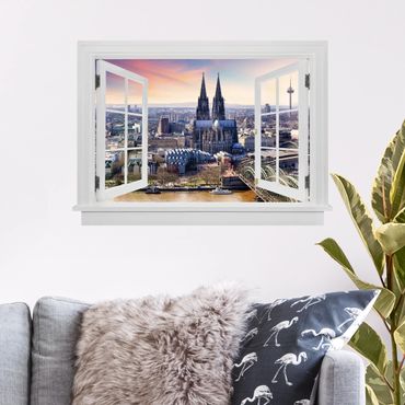 3D Wandtattoo - Offenes Fenster Köln Skyline mit Dom