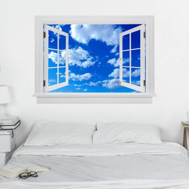 3D Wandtattoo - Offenes Fenster Wolkenhimmel