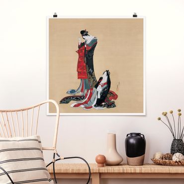 Poster - Katsushika Hokusai - Zwei Kurtisanen - Quadrat 1:1